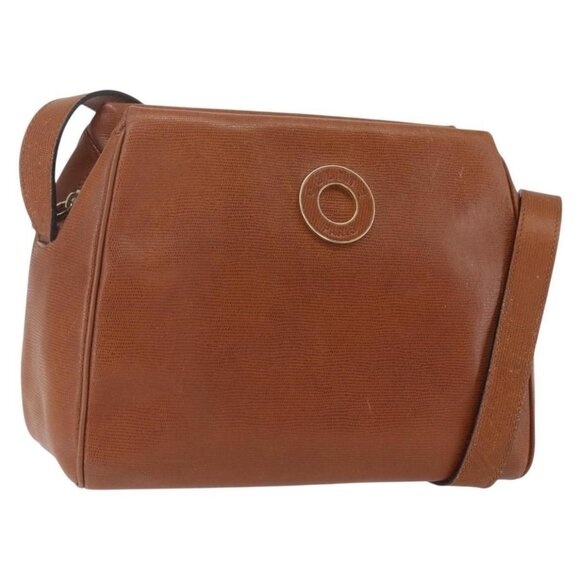 Authentic CELINE Circle Shoulder Bag Leather Brown Gold